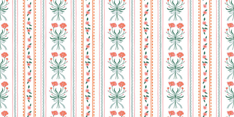 Fototapete - colorful vintage flower art seamless pattern illustration. retro nature floral background in hand dr