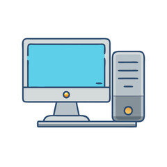 Aufkleber - Modern desktop computer setup with monitor and pc tower for office or home workstation vector illustration