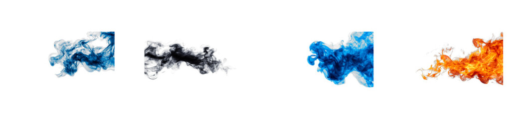 Wall Mural - Blue and Black Smoky Swirls and Fiery Flames Isolated, cut out transparent