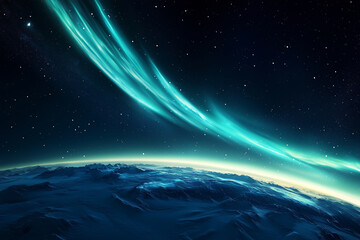 Poster - blue and green aurora with a bright star in the background. The sky is dark and the aurora is the main focus of the image