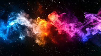 A 4k illustration of a space nebula is set on a black wallpaper with a colored background, complete with futuristic space elements and numerous stars