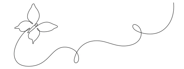 Poster - Butterfly drawing drawn with one continuous editable line. Single line design of beautiful butterfly for business, social media. Concept of spring, nature. Vector illustration.