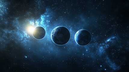 Wall Mural - deep space contains numerous planets and occasionally a blue star eclipse happens, which is a common