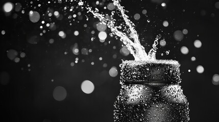 Wall Mural - close-up of water spray against a black background, creating a dynamic and dramatic effect