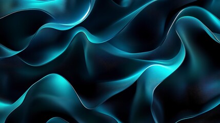 Poster - Abstract teal waves flowing on dark background.