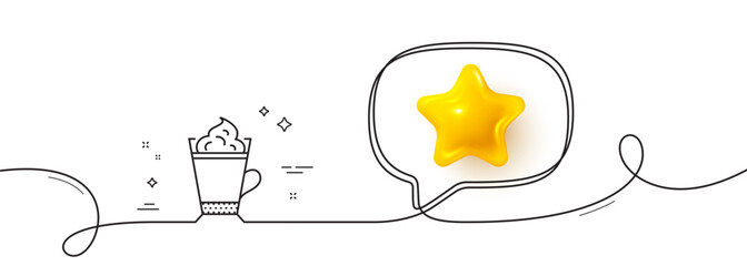 Poster - latte coffee with whipped cream icon. continuous line with 3d star. hot drink sign. beverage symbol.