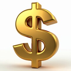 Poster - Three-dimensional golden dollar sign isolated on white background. Symbol of wealth, finance, success, and business. Financial market currency icon. Shiny gold metal for economy, profit, investment.