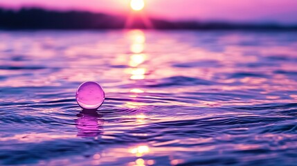 Wall Mural - a close-up photo of water with the sun in the backdrop and a tiny object submerged in it