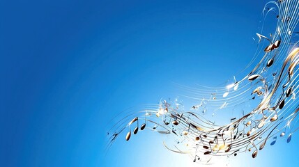 Wall Mural - a set of musical notes floating against a vibrant blue sky background in an image