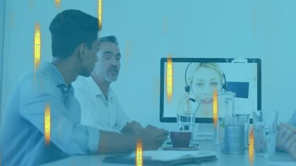 Poster - Business meeting with video call and digital data animation overlay