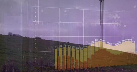 Poster - Wind turbine on hill with bar graph and data overlay animation