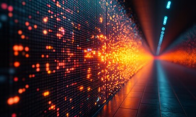 Poster - Abstract background with a pixel mosaic. The pattern of the pixels is made up of small squares, which form an elegant gradient from light to dark shades of color. 