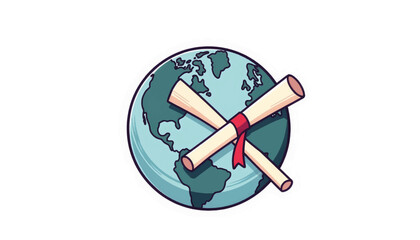 Poster - Globe wrapped with diploma symbolizes education and achievement