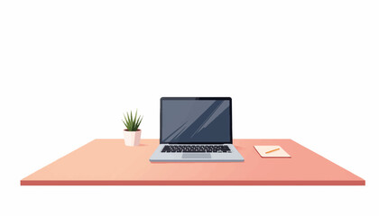 Poster - Sleek laptop on minimalist desk in clean white space, modern workspace
