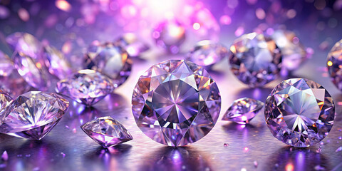 Poster - Purple gemstones sparkle brilliantly, catching light as they are artistically arranged on a shiny surface. The vibrant colors create a mesmerizing and luxurious display, captivating the viewer