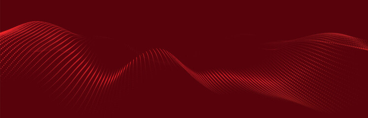 Poster - Futuristic dot wave. Abstract digital particle wave. Technology background. Colored musical wave. Digital background with smooth, wavy curves. 3D vector illustration