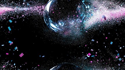 Wall Mural - disco ball with confetti on a black background