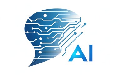 Aufkleber - Blue Gradient AI Logo with Circuitry-Tech Silhouette Design