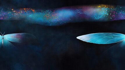 Wall Mural - a painting depicts two butterflies, one blue and the other white, soaring in contrasting directions 