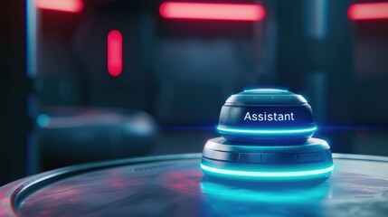 Poster - Futuristic AI Assistant Device Glowing Neon Blue Light Sci Fi Technology