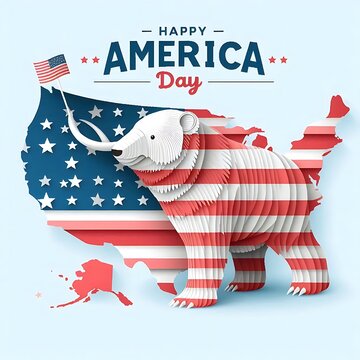 Happy America Day web banner, America day celebration card with map animal of USA vector illustration, 4th of July, Independence Day,  Fourth of July background, poster with USA flag. generative ai