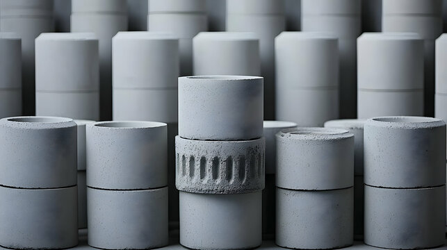 Stacked Cylindrical Gray Concrete Objects