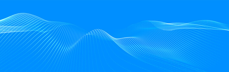 Poster - Futuristic dot wave. Abstract digital particle wave. Technology background. Colored musical wave. Light background. Digital background with smooth, wavy curves. 3D rendering.