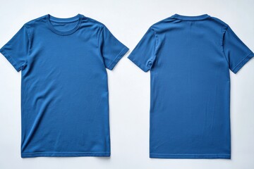 Poster - Classic blue t-shirt displayed from front and back on a neutral background for casual wear or fashion purposes