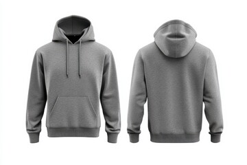 Poster - Gray hoodie with front pocket and adjustable drawstring showcased from multiple angles in a minimalist style