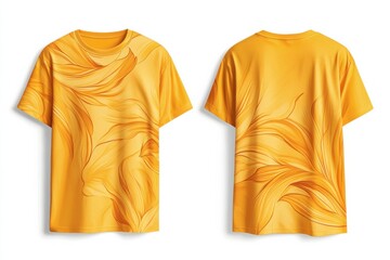 Poster - Colorful yellow t-shirt with artistic design showcasing flowing patterns and vibrant hues perfect for casual wear