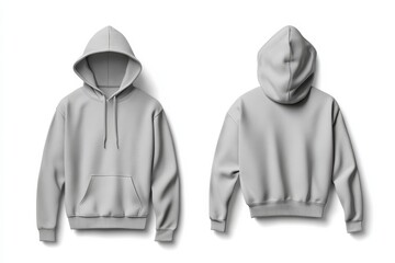 Poster - Gray hoodie displayed from front and back views on a white background for online fashion retail purposes