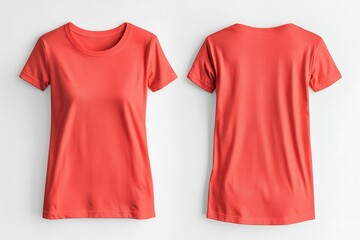 Poster - Bright coral short-sleeve shirt displayed on a neutral background with front and back views showcasing its design and style