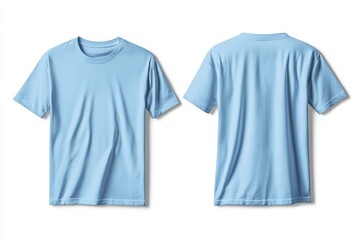 Poster - Light blue cotton t-shirt displayed from front and back in plain style suitable for casual wear or promotional use