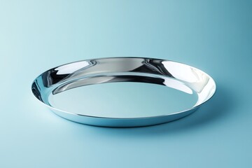Poster - Reflective metal tray on a smooth blue background showcasing its sleek design and polished finish