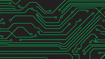 Green circuit traces flow across a digital black motherboard backdrop