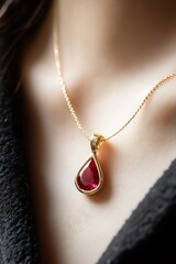 Poster - Elegant Gold Necklace with Rubellite Pendant Showcasing Artisan Jewelry Design : Generative AI