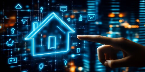 Aufkleber - Futuristic smart home interface with digital icons and glowing touch display technology : Generative AI