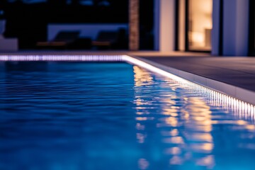Leinwandbilder - Serene and stylish swimming pool edge illuminated by soft lighting at night : Generative AI