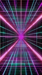 Aufkleber - Vibrant neon grid tunnel with a stunning visual effect of perspective and depth : Generative AI