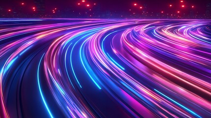 Poster - A vibrant and dynamic portrayal of light trails on a futuristic city road showcasing the essence of speed and technology at night : Generative AI