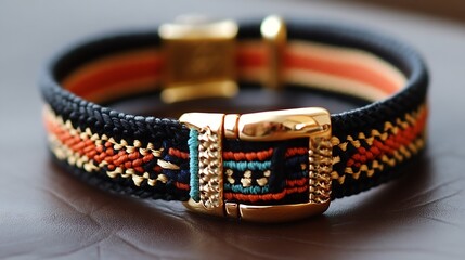 Poster - Stylish Black and Orange Braided Bracelet with Elegant Golden Closure : Generative AI