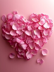 Poster - Elegant Heart Formed from Luxurious Pink Rose Petals on Gentle Pink Surface : Generative AI