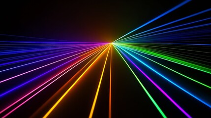 Poster - Radiant rays of light diverging in a dark background showcasing a beautiful and colorful display : Generative AI