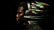© Bold24 - a Black man in oversized headphones, long exposure waveform, drum and bass, a glowing waveform snaking through his translucent skull.