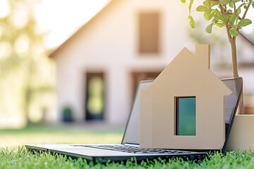 Poster - Home Design Model with Green Tree on Laptop in Peaceful Outdoor Environment : Generative AI