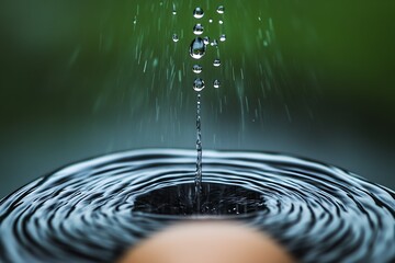 Poster - Crystal clear water droplets cascading into a serene pond creating ripples and reflections : Generative AI
