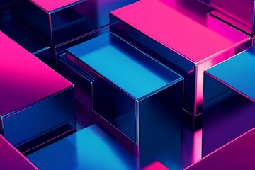 Poster - Close-up of dynamic shiny blocks in a blend of pink and blue tones creating a modern aesthetic : Generative AI