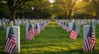 © all is well - A cemetery filled with rows of headstones and american flags on a bright sunny day in the united states