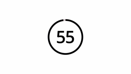 One minute countdown animation from 60 seconds to 0 second with alpha channel, 1 minute countdown timer on transparent background, one minute countdown video