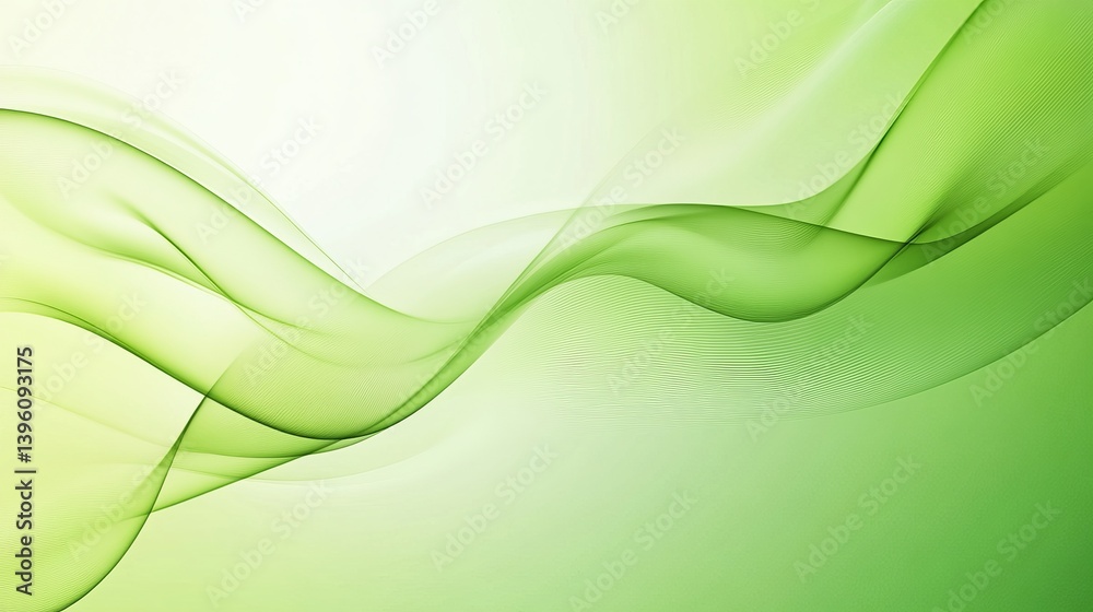 Abstract background with flowing green waves and gradient effect on a ...